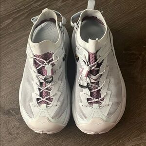 Hoka One One White and Purple Athletic Shoes with Chunky Design